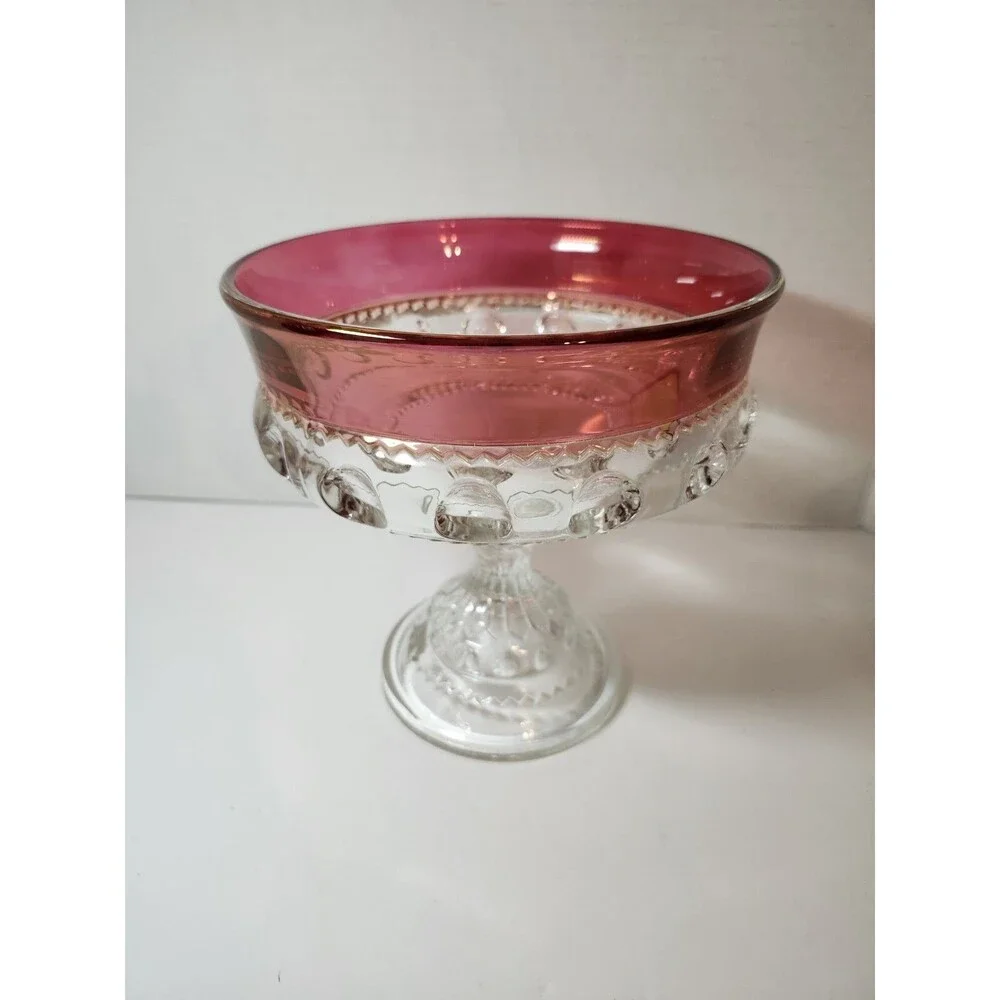 Indiana Glass Kings Crown Thumbprint Ruby Flash Stemmed Candy Dish or Compote